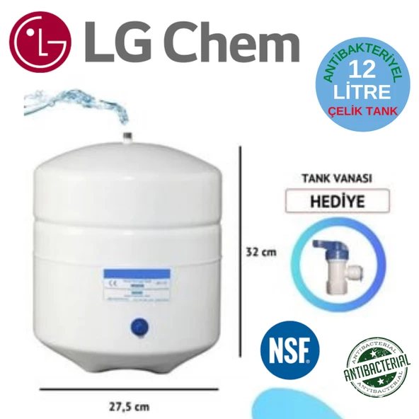 LG Chem 12 litre (3.2 Galon ) ANTİBAKTERİYEL ÇELİK NSF' Lİ SU ARITMA CİHAZI BASINÇ TANKI