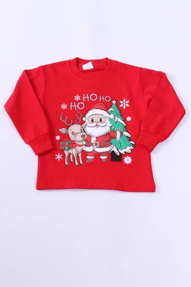 ÇOCUK YILBAŞI SWEAT NOEL BABA VE KAR TANESİ BASKILI RİBANALI E29 HCM00346 - 4
