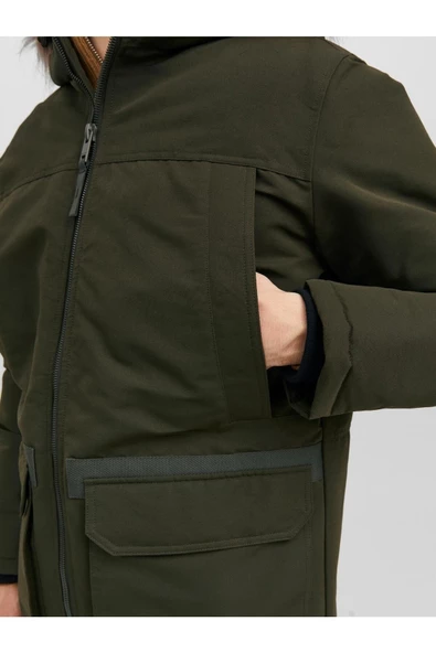 Jack Jones Erkek Yeşil Kapüşonlu Outdoor Parka 12235858 - 7
