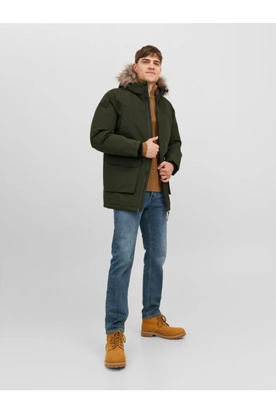 Jack Jones Erkek Yeşil Kapüşonlu Outdoor Parka 12235858 - 3