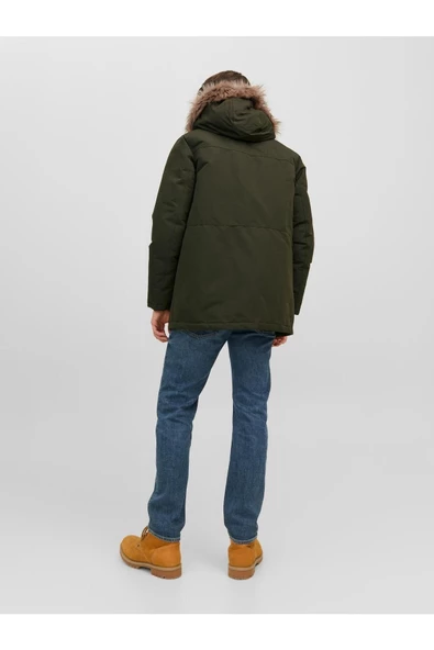 Jack Jones Erkek Yeşil Kapüşonlu Outdoor Parka 12235858 - 5