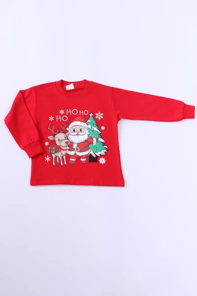 ÇOCUK YILBAŞI SWEAT NOEL BABA VE KAR TANESİ BASKILI RİBANALI E29 HCM00346 - 5