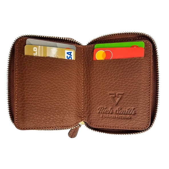 Rich Smith Mini Fermuarlı Cüzdan Hakiki Gerçek Deri 10607 Taba (Mat) - Resim 4