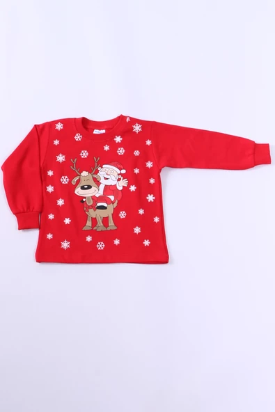 ÇOCUK YILBAŞI SWEAT NOEL BABA VE KAR TANESİ BASKILI RİBANALI E29 HCM00346 - 2