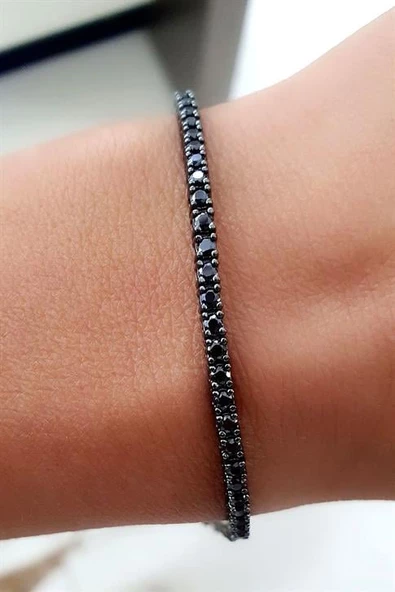 Oniks Taşlı 925Ayar Gümüş Siyah Rodajli Su Yolu Erkek Bileklik ürün görseli