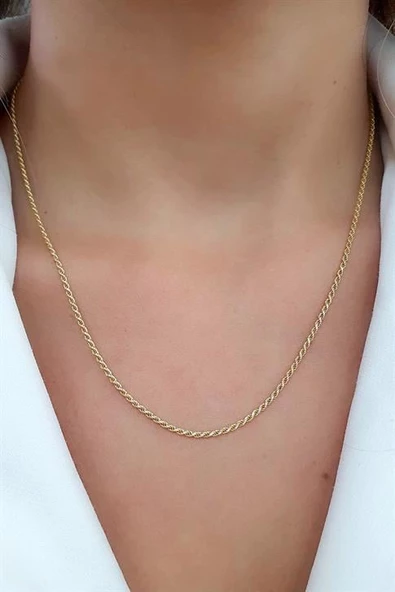 Altın İşçiliği İtalyan 925Ayar Gümüş Üzerine Altın Kaplama Çift Renkli Burma Zincir Kolye ürün görseli