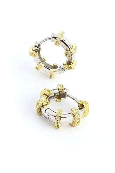 Çift Renkli 925Ayar Gümüş Luxry Tasarım Halka Küpe ürün görseli