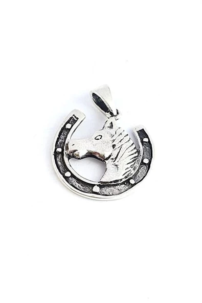 925 Ayar Gümüş At Ve At Nalı Tasarım Kolye Ucu ürün görseli