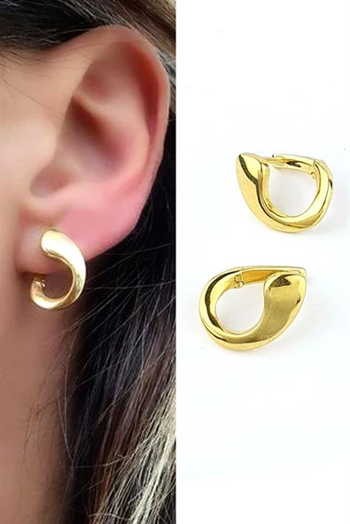 Altın İşçiliği 925Ayar Gümüş Üzerine Altın Kaplama Tasarım Spiral Küpe ürün görseli