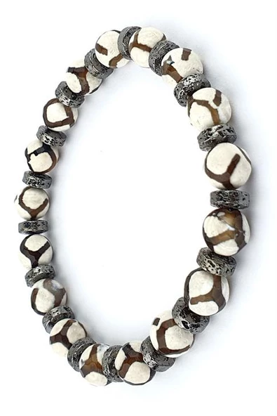 Tibet Akik Ve Hematit Taşlı Tasarım Doğal Taş Bileklik ürün görseli