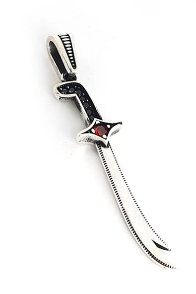 Granat Ve Oniks Taşlı 925Ayar Gümüş Tasarım Zülfikar Kolye Ucu ürün görseli