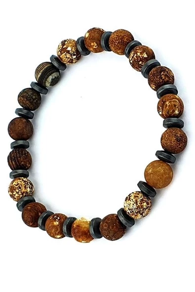 Tibet Akik Ve Hematit Taşlı Tasarım Doğal Taş Bileklik ürün görseli