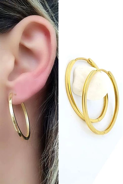 Altın İşçiliği 925Ayar Gümüş Üzerine Altın Kaplama Trend Halka Küpe ürün görseli