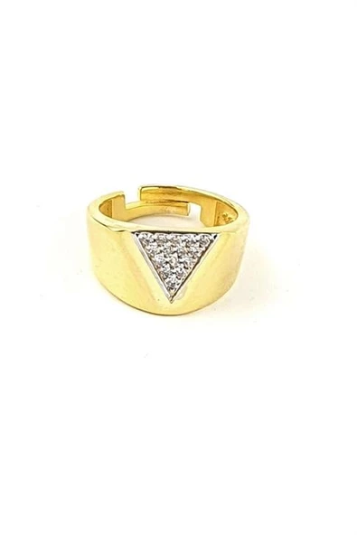 Zirkon Taş Detaylı 925Ayar Gümüş Üzerine Altın Kaplama Luxury Tasarım Ayarlanabilir Şovalye Yüzük ürün görseli