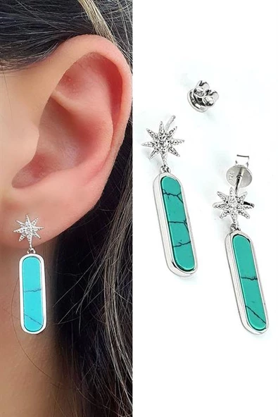 Turkuaz Taşlı İtalyan 925 Ayar Gümüş  Küpe ürün görseli