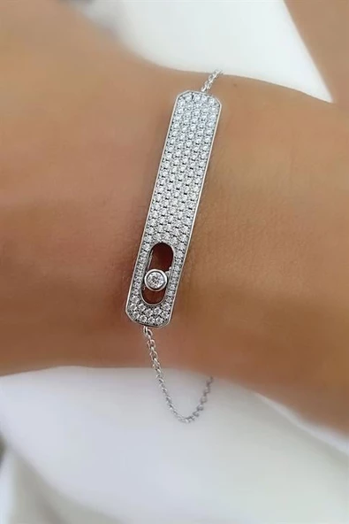 Pırlanta Parlaklığında Zirkon Taşlı İtalyan Tasarımı 925Ayar Gümüş Taşı Hareketli Trend Bileklik ürün görseli
