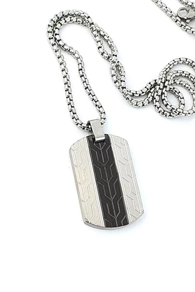 Siyah Rodajli 316L Anti Alerjik Cerrahi Çelik Erkek Kolye ürün görseli