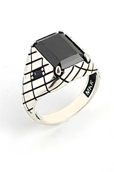 Oniks Taşlı 925 Ayar Gümüş Tarz Erkek Yüzük ürün görseli