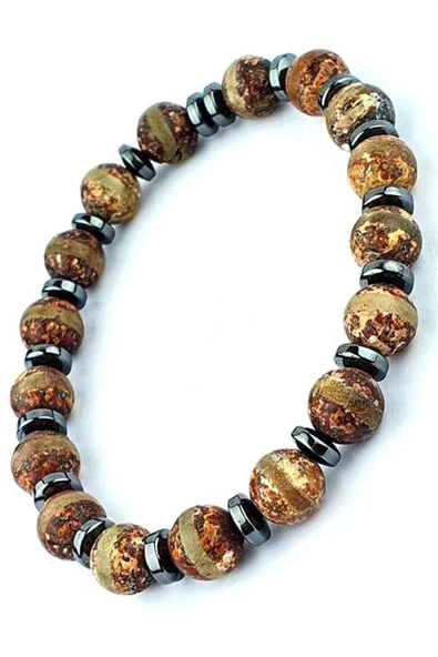 Tibet Akik Ve Hematit Taşlı Tasarım Doğal Taş Bileklik ürün görseli