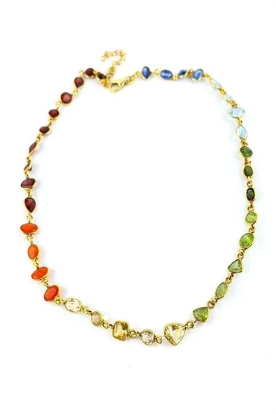 Doğal  Granat  Akik Sitrin Peridot  Turmalin  Aquamarin Sodalit Taşlı 925Ayar Gümüş Üzerine Altın Kaplama Tasarım Uzun Zincir Kolye ürün görseli