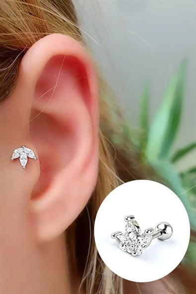 Zirkon Taş Detaylı 925Ayar Gümüş Tragus Helix Kikirdak Piercing ürün görseli