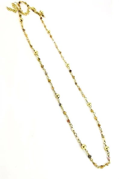 Tasarım El İşi 925Ayar Gümüş Üzerine Altın Kaplama Akik  Taşlı Zincir Kolye ürün görseli