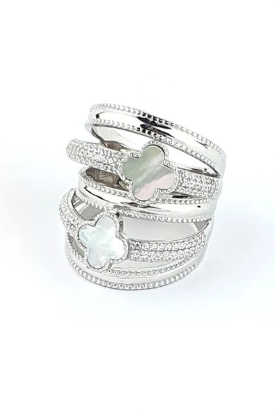 Sedef Taşlı Yonca Figürlü 925 Ayar Gümüş Trend Yüzük ürün görseli