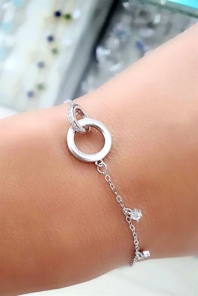 Zirkon Taş Detaylı 925Ayar Gümüş İtalyan Tasarımı Trend Sevgi Bağı Bileklik ürün görseli