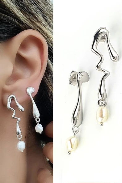 Italyan 925Ayar Gümüş Özel Tasarım İnci Küpe ürün görseli