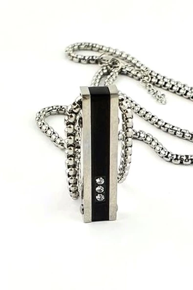 Swarovski Taş Detaylı 316L Anti Alerjik Cerrahi Çelik Erkek Kolye