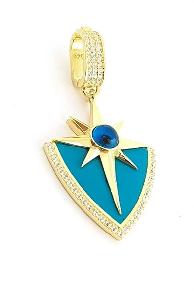 Turkuaz Mineli Kutup Yıldızı Figürlü Nazar Boncuklu 925Ayar Gümüş Üzerine Altın Kaplama Luxury Tasarım Kolye Ucu ürün görseli