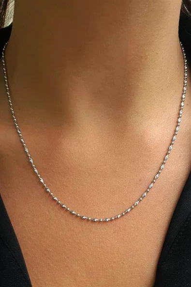 Kendinden Işıltılı İtalyan Tasarımı 925Ayar Gümüş Şık Arpa Zincir Kolye ürün görseli