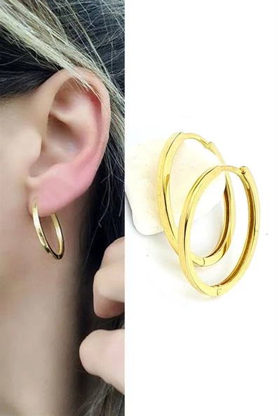 Altın İşçiliği 925Ayar Gümüş Üzerine Altın Kaplama Trend Halka Küpe 2.8Cm ürün görseli