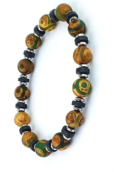 Tibet Akik Ve Hematit Taşlı Tasarım Doğal Taş Bileklik ürün görseli