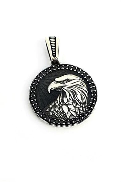 Oniks Taşlı Kartal Figürlü 925Ayar Gümüş Madalyon Kolye Ucu ürün görseli