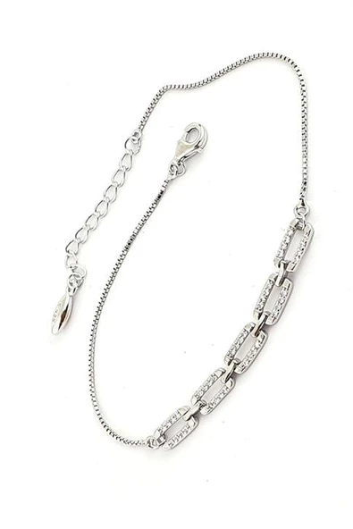 Pırlanta Parlaklığında Zirkon Taşlı 925 Ayar Gümüş Zarif Bileklik ürün görseli