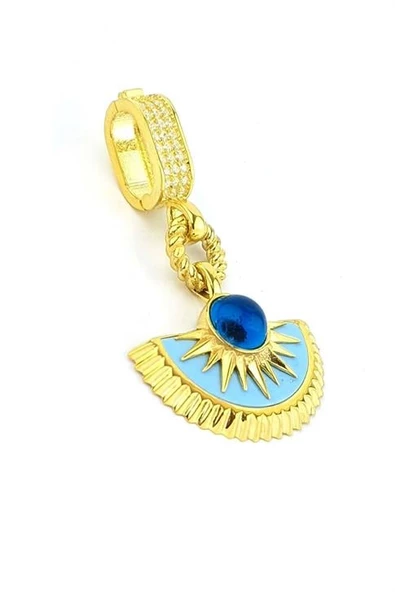 Mineli 925Ayar Gümüş Üzerine Altın Kaplama Nazar Boncuklu Luxury Tasarım Kolye Ucu ürün görseli