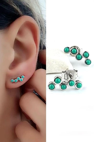 İtalyan Tasarımı 925Ayar Gümüş Turkuaz Taşlı Tasarımı Küpe ürün görseli