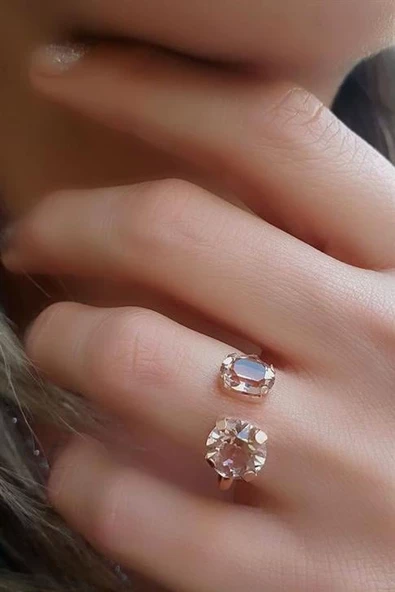 Şampanya Renkli Swarovski Taşlı 925Ayar Gümüş Üzerine Rose Altın Kaplama Ayarlanabilir Yüzük ürün görseli