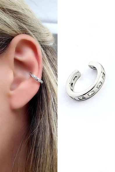 Zirkon Taş Detaylı 925Ayar Gümüş İtalyan Tasarımı Kıkırdak Küpe ürün görseli