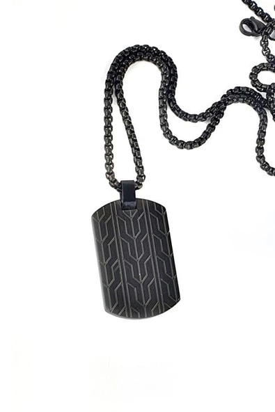 Siyah Rodajli 316L Anti Alerjik Cerrahi Çelik Erkek Kolye ürün görseli