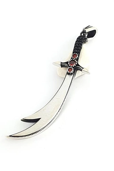 Oniks Ve Granat Taşlı 925 Ayar Gümüş Tasarım Kolye Ucu ürün görseli