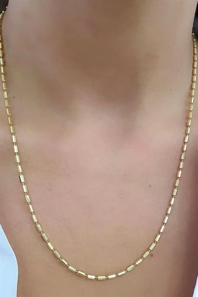 İtalyan 925Ayar Gümüş Üzerine Altın Kaplama Tasarım Trend Çubuk Zincir Kolye ürün görseli