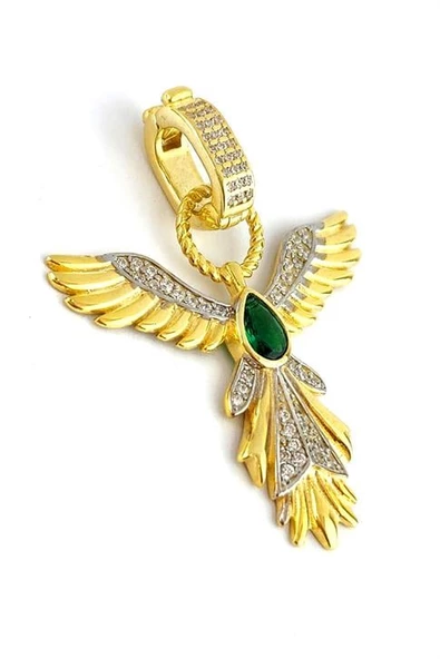 Yeşil Zirkon Taşlı 925Ayar Gümüş Üzerine Altın Kaplama Luxury Tasarım Anka Kuşu Kolye Ucu ürün görseli