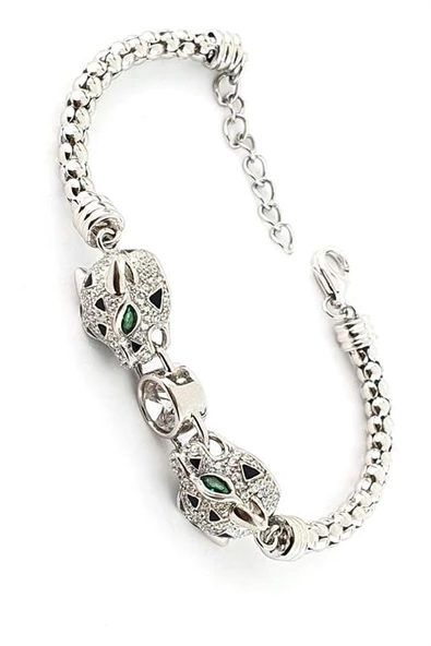 Pırlanta Parlaklığında Zirkon Taşlı 925Ayar Gümüş İtalyan Tasarımı Kaplan Bileklik ürün görseli