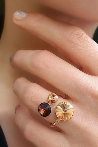 Swarovski Taşlı 925Ayar Gümüş Rose Ayarlanabilir Yüzük ürün görseli