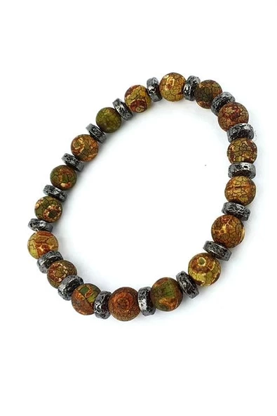 Tibet Akik Ve Hematit Taşlı Tasarım Doğal Taş Bileklik ürün görseli