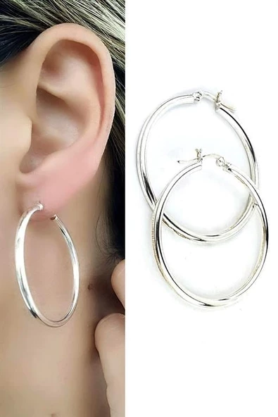 925 Ayar Gümüş Bombeli Halka Küpe 4 Cm Çap ürün görseli