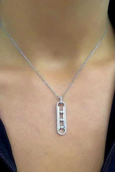 Taşları Hareketli 925Ayar Gümüş İtalyan Tasarımı Trend Kolye 40+5Cm Zincir Kolye Ucu ürün görseli