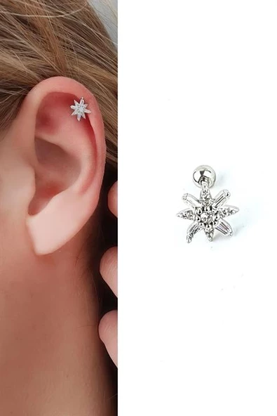 Zirkon Taş Detaylı 925Ayar Gümüş Tragus Helix Kikirdak Piercing ürün görseli